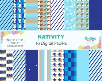 Nativity Digital Papers, Christmas Nativity Patterns, Nativity Digital Download, Nativity Digital File, Baby Jesus, Mary, Joseph Backgrounds