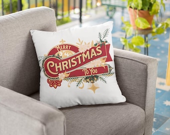 Christmas Pillow, Merry Christmas Decor, Holiday Throw Pillow, Festive Cushion, Xmas Decoration, Seasonal Home Decor Gift