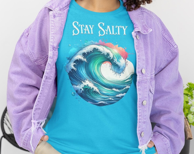 Featured listing image: Stay Salty Ocean Wave Graphic Tee: Summer Beach Shirt