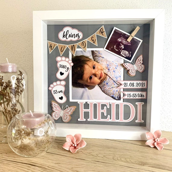 Windelbild Baby Boy Im 3D-Rahmen - Personalisiert Mit Namen & Geburtsdaten