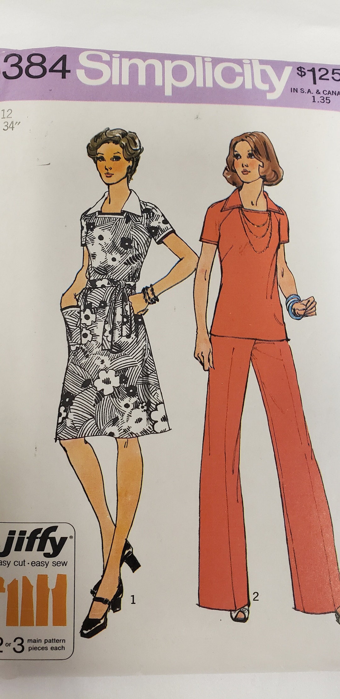 Vintage Simplicity 6384 Sewing Pattern Dress, Top, and Pants Etsy
