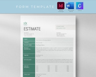 Bewerkbare sjabloon taakschatting: MS Word, InDesign, Canva (US Letter)