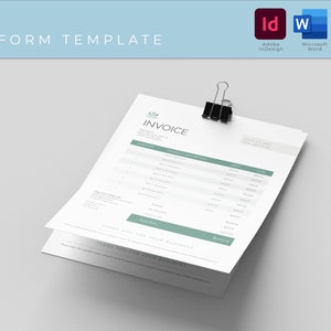 Op de afbeelding: Een minimalistische factuurtemplate met een groen logo en het woord "FACTUUR" in een sans-serif lettertype. De template bevat secties voor klantgegevens, productbeschrijvingen, hoeveelheid, prijs en totaalbedrag. De tekst "BEDANKT VOOR UW ZAKEN" wordt onderaan de pagina herhaald.