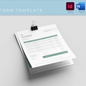 Op de afbeelding: Een witte factuurtemplate met een groen blaadjeslogo en het woord "FACTUUR" in vetgedrukt zwart. De template bevat secties voor klantgegevens, productbeschrijvingen, hoeveelheden, prijzen en een totaalbedrag. De tekst "BEDANKT VOOR UW ZAKEN" staat onderaan de factuur.