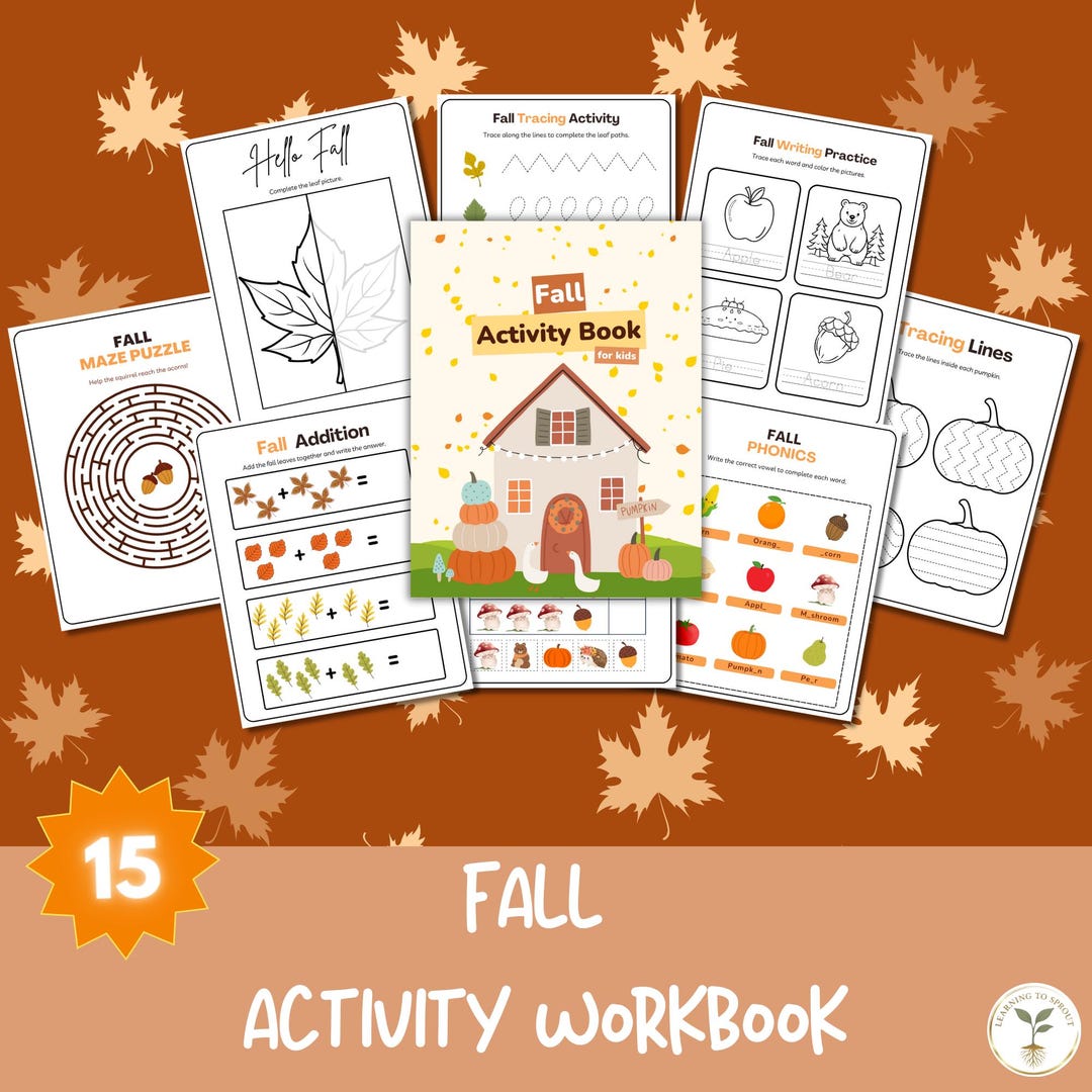 Fall Learning Pages Fall Activity Printable Workbook Worksheets: Autumn Learning for Kids ...