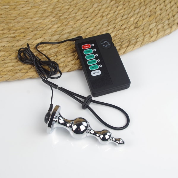 Electro Shock Beaded Metal Butt Plug mit runder Basis E-Stim Nippel Massagegerät Elektrischer Analplug