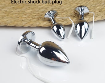 Large Jeweled Butt Plug Electric Shock Anal Vaginal Plug E-Stim Device Parts Prostate Massage Butt Stimulator