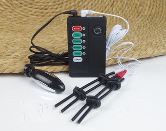Electric Shock E Stim Kit Anal Plug With Adjustable Parallel Bi-Polar Conductive Rubber Ring Male Prostate E-Stimulation Penis Massage Kit