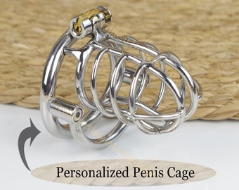 MATURE Custom Chastity Cage with Scrotal Limit Ring Personalized Stainless Steel Penis Cage Rings for Men