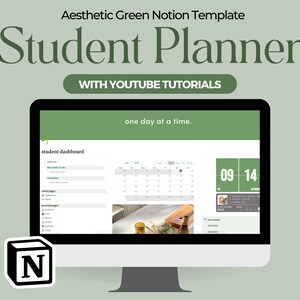All-in-One Notion template for students (with video tutorials) | Aesthetic Green Notion Dashboard | Digital Planner | Life Planner 2023