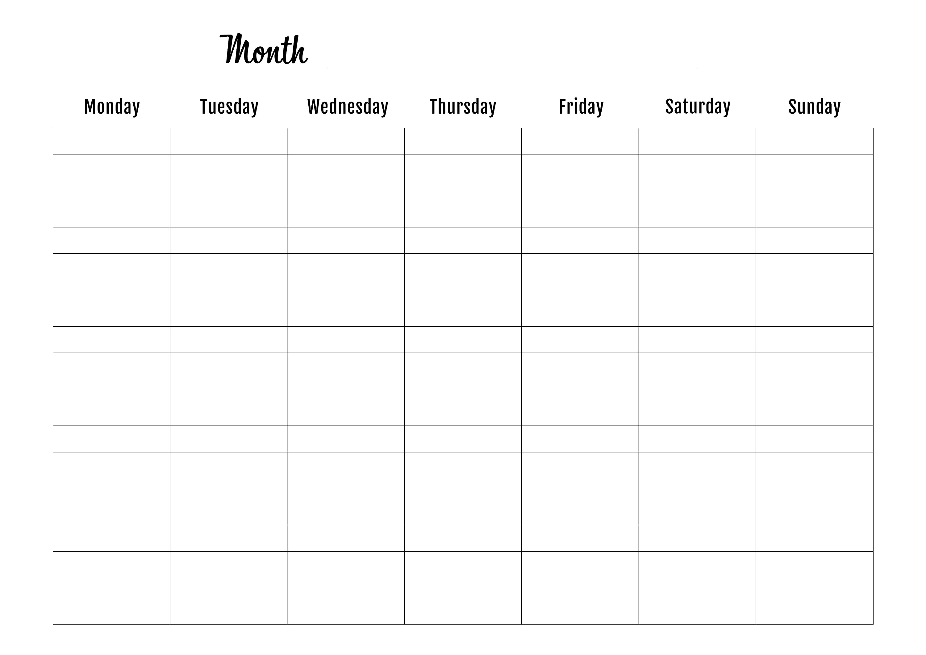 Printable Blank Calendar Calendar for Every Month Print Your Etsy