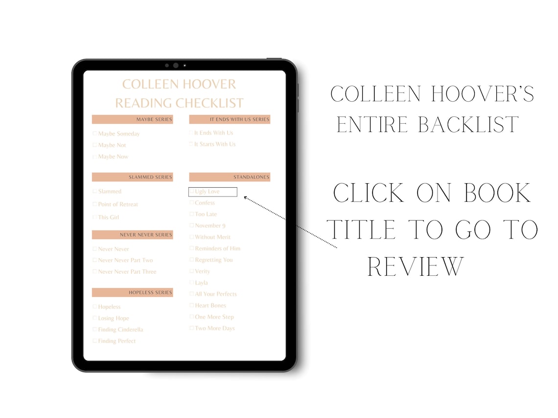 Colleen Hoover Author Reading Checklist, Author Backlist, Printable A4 ...