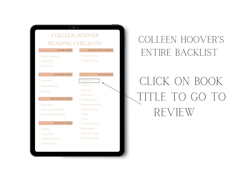 Colleen Hoover Author Reading Checklist, Author Backlist, Printable A4 ...
