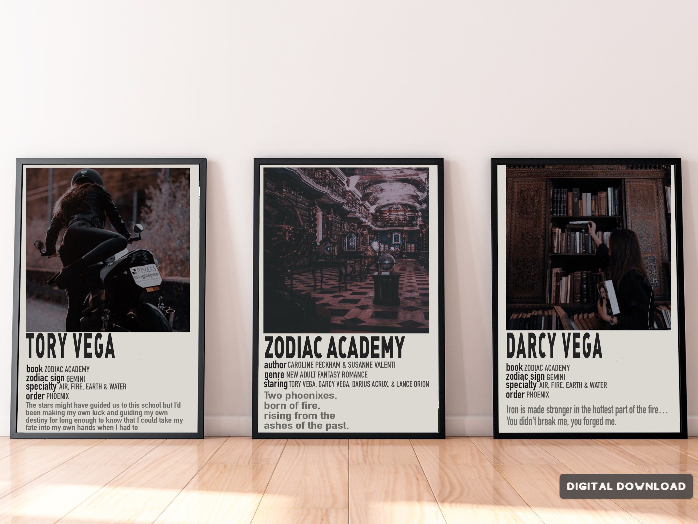 Zodiac Academy Polaroid Poster, Aesthetic Book Poster, Tory Vega, Darcy Vega, Book Art, Caroline Peckham & Susanne Valenti, Digital Download