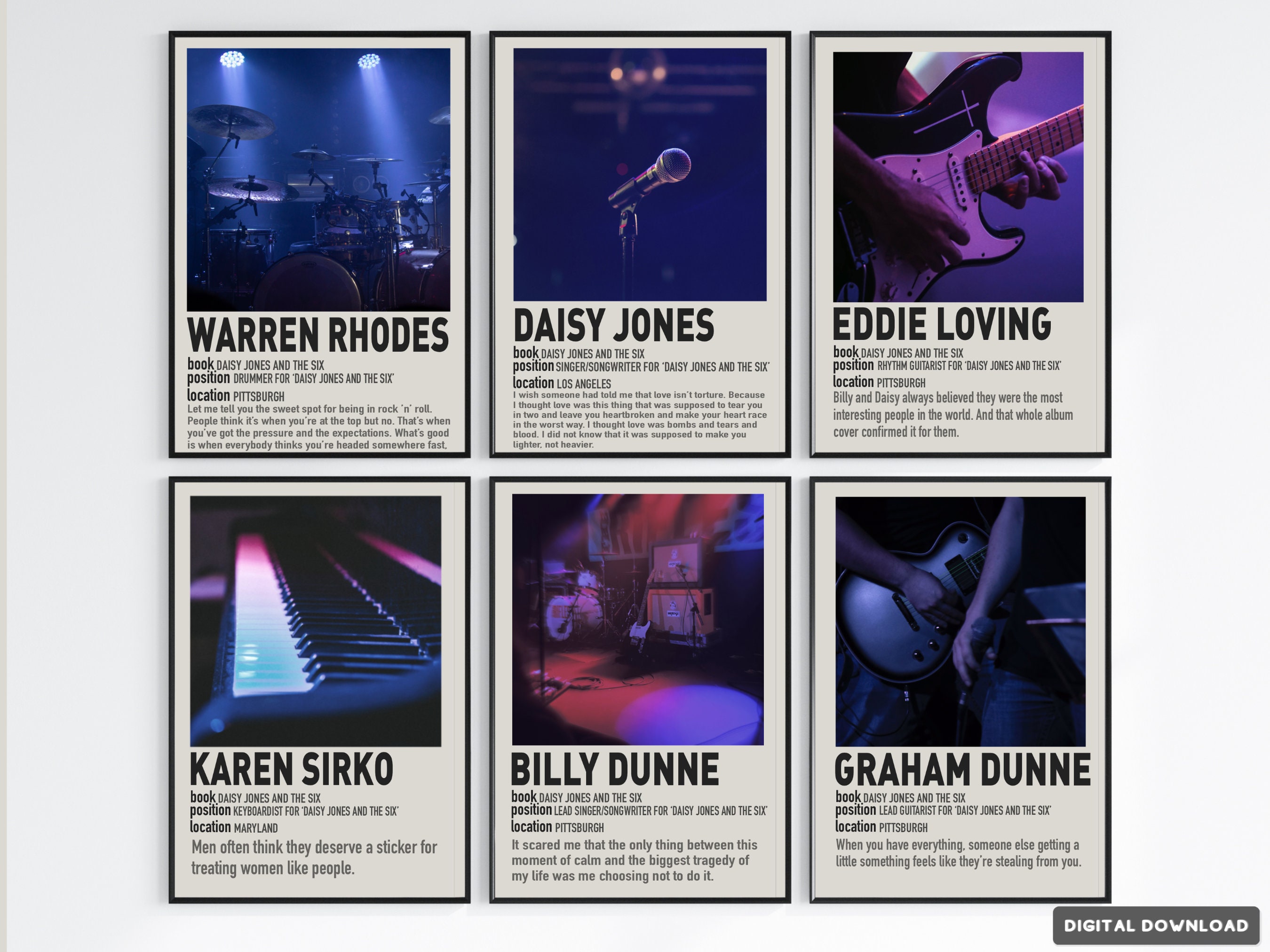 Daisy Jones and the Band Six Polaroid Poster, Book Poster, Billy Dunne, Booktok, Taylor Jenkins Reid, Book Wall Art, Digital Download