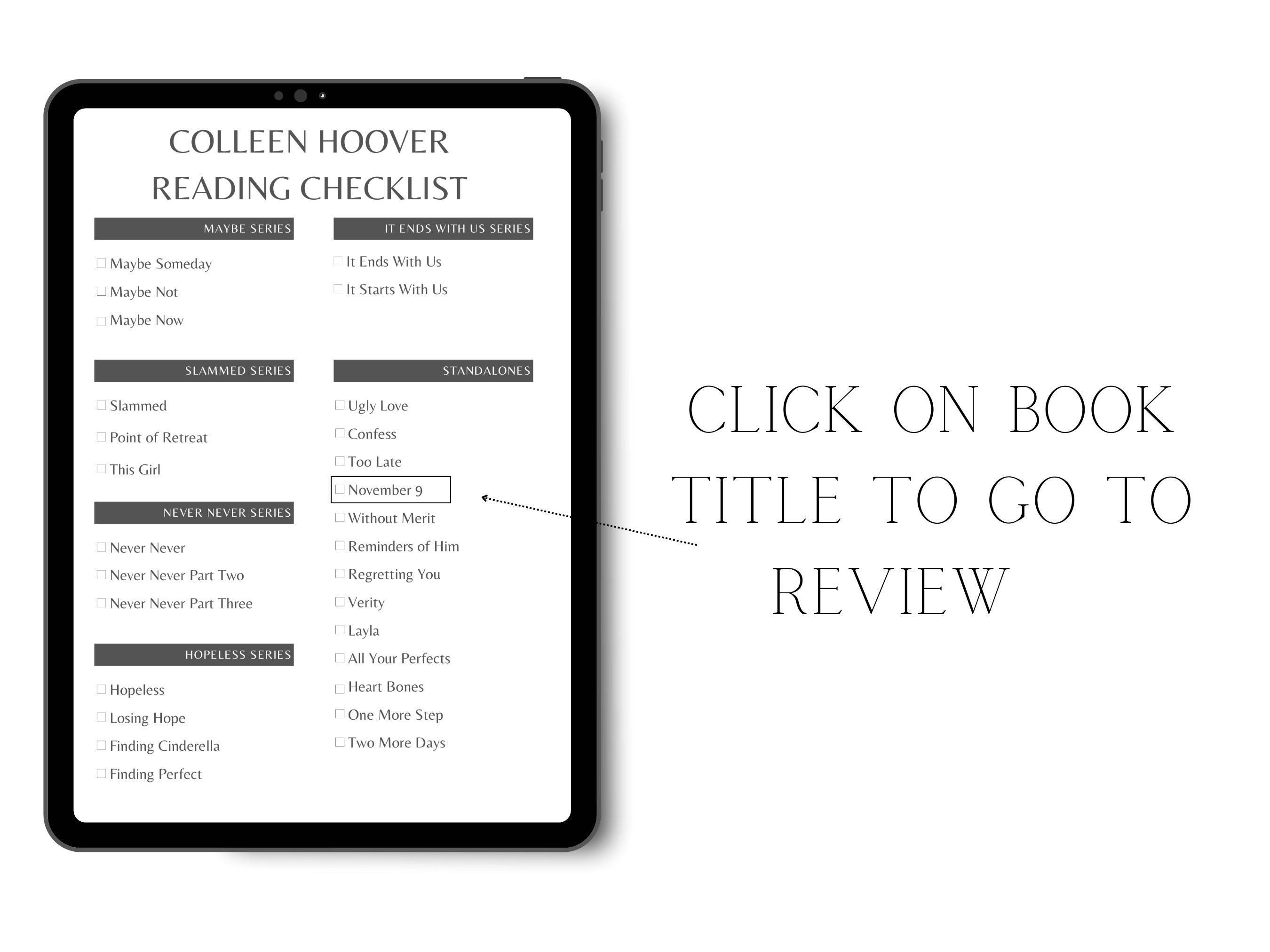Readability Checklist.pdf Colleen Hoover Reading Checklist: Author Backlist Tracker (PNG, PDF) - Etsy