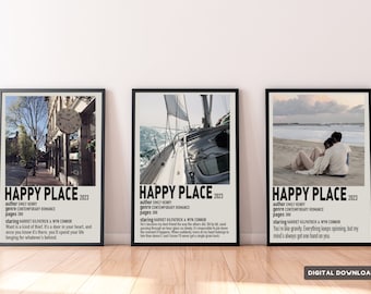 Happy Place Polaroid Poster, Aesthetic Book Poster, Booktok, Emily Henry, Book Art, Book Wall Art, Digital Print, Digital Download