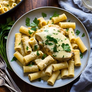 NAJLEPSZY przepis na kremowego kurczaka z masłem czosnkowym i makaronem rigatoni w sosie parmezanowym