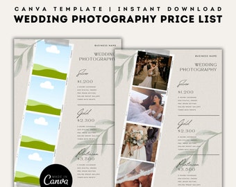 Wedding Photography Price List | Editable Canva Template | Printable Photographer Pricing Guide | Pre-Weddings Photography Pricing Brochure
