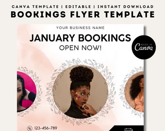 January Bookings Flyer | Editable Canva Template | Social Media Marketing | Hair | Lashes | Wigs | Nails | Make up | Valentines Day Flyer