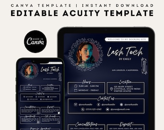 Modèle de planification d’acuité | Modèles Canva modifiables | Bannière du site de réservation DIY Acuity | Technologie des cils | Coiffeur | Clou | Maquilleur