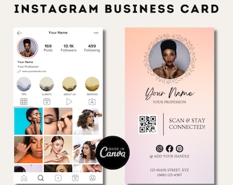 Bewerkbare Instagram-visitekaartjes | Canva-sjablonen | QR-code visitekaartjes | IG digitale kaart | Afdrukbare sociale media-kaart | DIY-sjabloon