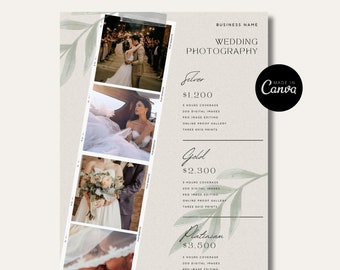 Wedding Photography Price List | Editable Canva Template