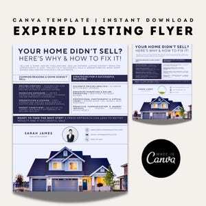 Folleto de listado de bienes raíces vencido / Plantilla de Canva editable / Cartas de prospección de listados vencidos para agentes inmobiliarios / Folleto de marketing para agentes inmobiliarios