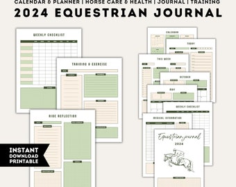 Equine Planner, Printable Equestrian Journal, Horse Health Barn Manager, Equines Feed Chart, Equestrians Training Template, Ride Binder 2024