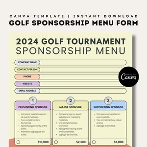 Golf Tournament Sponsorship Form: Editable Canva Template (A4)
