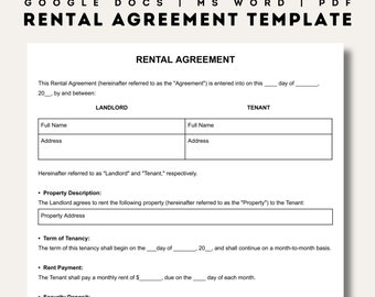 Rental Agreement Templates | Simple Editable Rental Agreements Form | Printable Lease | Fillable Rent Contract | Google Docs | Word | PDF