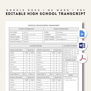 Home School Transcript Template Google Docs Word Editable Printable