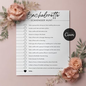 Búsqueda del tesoro para despedidas de soltera, divertido juego imprimible para despedidas de soltera, plantilla editable de Canva, juegos para novias rellenables, PDF tamaño carta A4