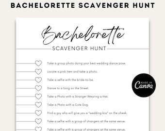 Bachelorette Scavenger Hunt | Hen Party Night Games | Printable Girls Night Out Game | Bride Wedding Games | Editable Canva Template | DIY