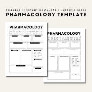 Pharmacology Template | Printable Pharmacology Map | Nursing School Study Templates | Fillable Blank Nurse Student Note Taking | PDF