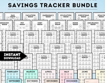 A6-uitdagingsbundel geld besparen, 60+ afdrukbare trackers (pdf)