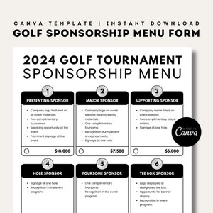 Golf Event Sponsorship Menu | Editable Canva Template | Fundraiser Sponsor Flyer | Charity Golf Tournament Sponsorships Form