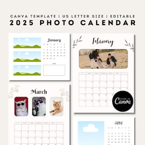 Calendario fotográfico 2025 / Plantilla editable de Canva / Paquete de calendarios digitales personalizables / Plantillas de marcos de Canva personalizados e imprimibles / Hazlo tú mismo