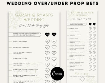 Wedding Prop Bets | Over Under Wedding Game | Editable Canva Template | Cocktail Hour Games Betting Slips | Printable Bet Cards for Guests