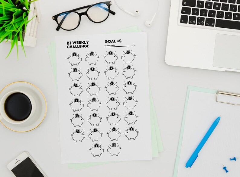 Bi Weekly Savings Challenge Tracker, 10000 Saving Challenge Printable