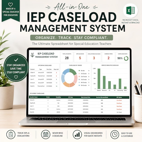 IEP Caseload Management System | Special Education Tracker | IEP Deadline Tracker | Case Manager Spreadsheet | Excel Google Sheets