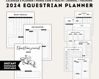 2024 Equine Planner, Printable Equestrian Journal, Equestrian Organizer, Equine Gift, Training Plan, Riding Lesson, Horse Binder Record Book