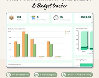 Hoja de cálculo para la primera vivienda / Seguimiento del presupuesto / Lista de verificación para la mudanza / Hojas de cálculo de Google y Excel / Planificador de la nueva vivienda