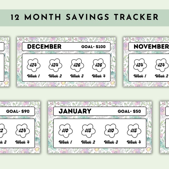 12 Month Savings Challenge Printable, Low Income Saving Trackers, Mini Monthly Challenges Chart, A6 Sized PDF, 1000 Savings Challenge