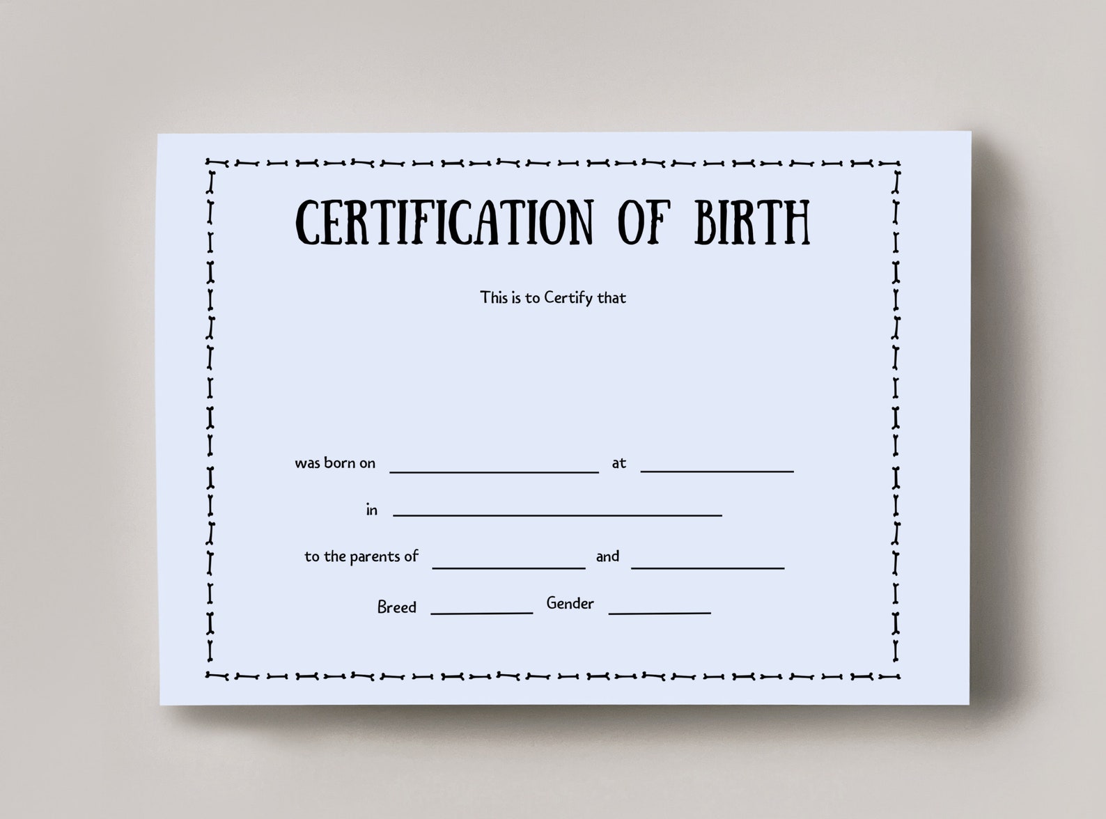 Puppy Birth Certificate, PDF, Printable Puppy Birth Certificate, Blank ...