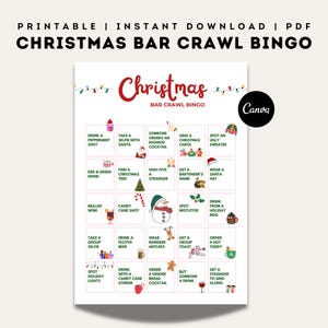 Bingo de bar crawl navideño / Plantilla editable de Canva / Juego de beber imprimible / Cumpleaños / Despedida de soltera / Juegos de despedida de soltero / Hazlo tú mismo