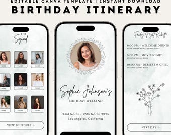 Geburtstagsreise-Reiseplan-Vorlage: Bearbeitbare Canva Mobile-Einladung (Digitaler Download)