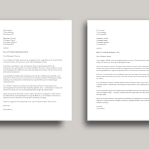 Professional Resignation Letter Template, Editable Two Week Notice Resignation Letter, Google Docs, Word, PDF, Simple Job Resignation Letter image 2