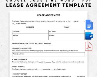 Contrato de arrendamiento simple / Plantilla editable de contrato de alquiler de vivienda / Formulario imprimible de contrato de arrendamiento mensual / Documento de Google / Word / PDF