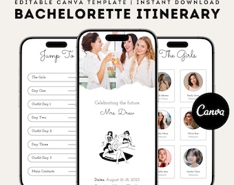 Bachelorette Itinerary Template | Editable Canva Templates | Mobile Invitation | Hen Party Weekend Itinerary Planner | DIY Digital Invite
